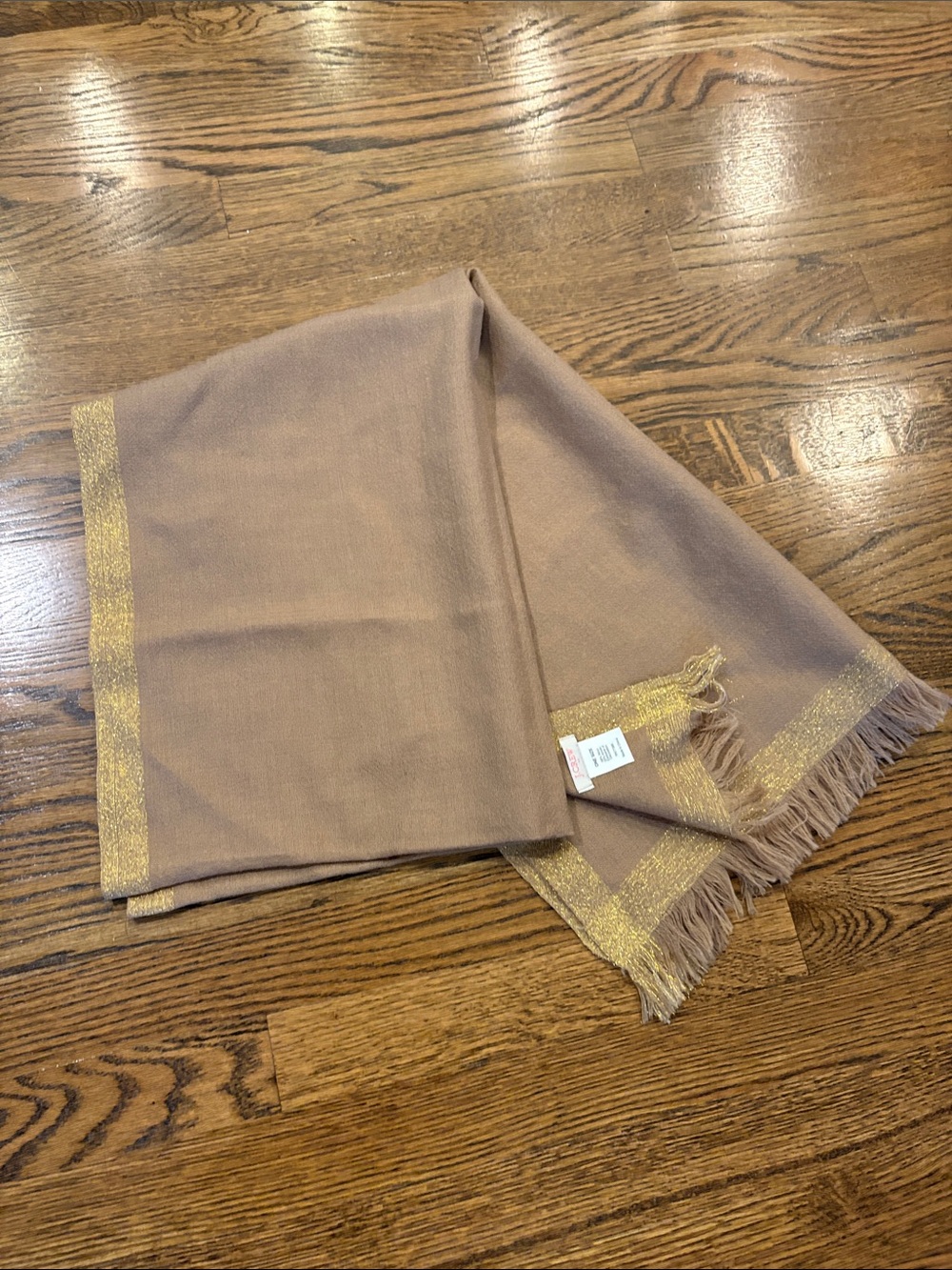J. Crew wool blend Soft beige scarf with Gold Trim, 72”